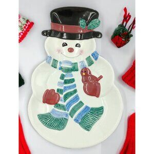 Snowman Winter Holiday Ceramic Candy Cookie Dessert Plate Hallmark Christmas